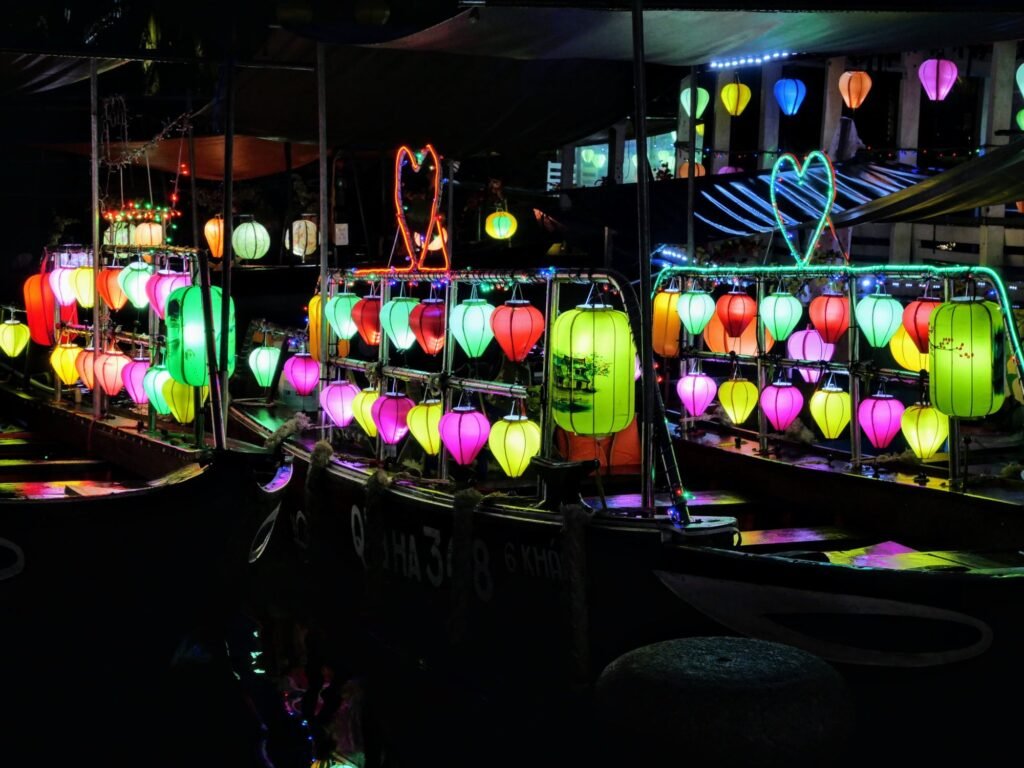 Hoi An: Lantern-lit boats on the Thu Bồn River at night, Hoi An