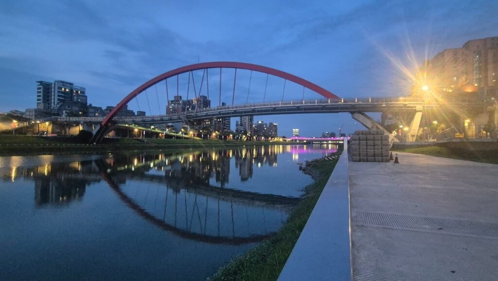 Rainbow Bridge over the Keelung River at dusk, Taipei